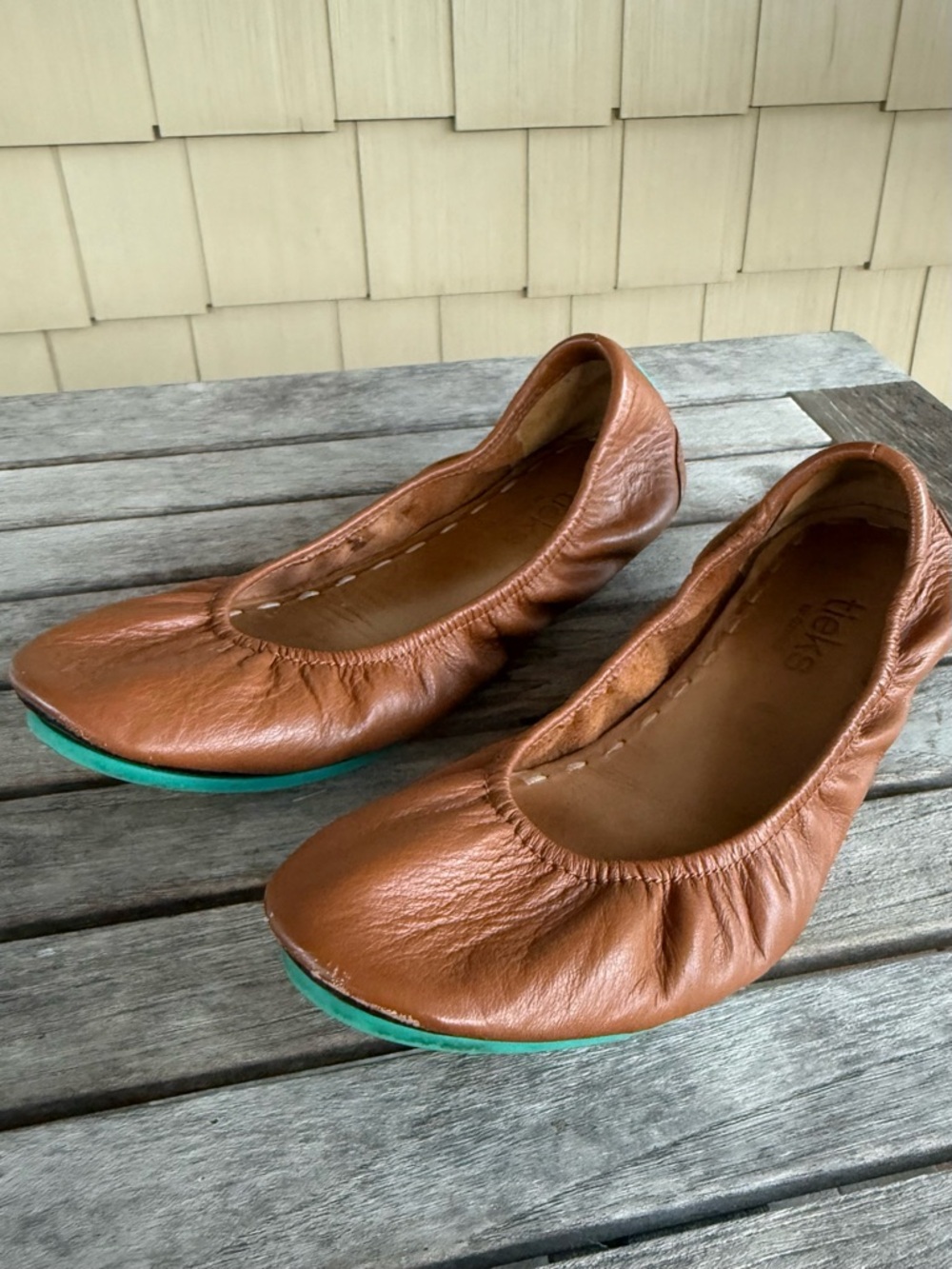 Tieks Brown Leather Ballet Flats Size 8 Foldable Teal Sole